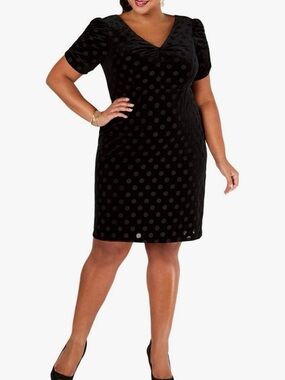 Betsey Johnson Plus Size 20 Black Polka Dot V-Neck Velvet Dress